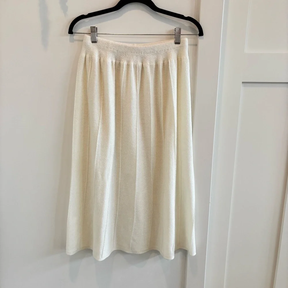 Vintage 70's Savion by Ignacy Feuer Cream Women's Knit Skirt Set Peplum Size 10